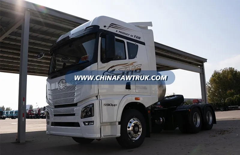 Camión FAW Jiefang JH6, 590 caballos de fuerza, 6x4, GNL, Transmisión automática, Tractor de materiales peligrosos