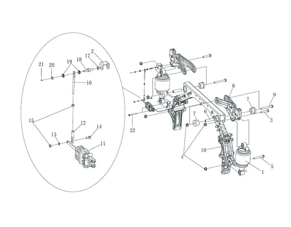 جهاز التعليق الخلفي للكابينة (ثانية, انخفاض التثبيت, مجموعة التعليق الخلفي) فاو J7