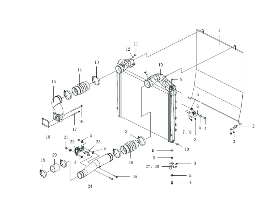 Intercooler, screen, pipe, bracket FAW J7