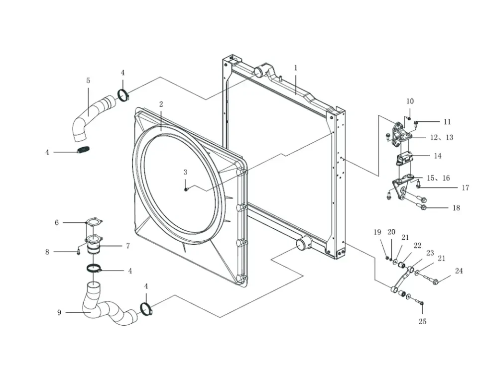 Radiator, fan shroud, suspension, pipe logic assembly FAW J7