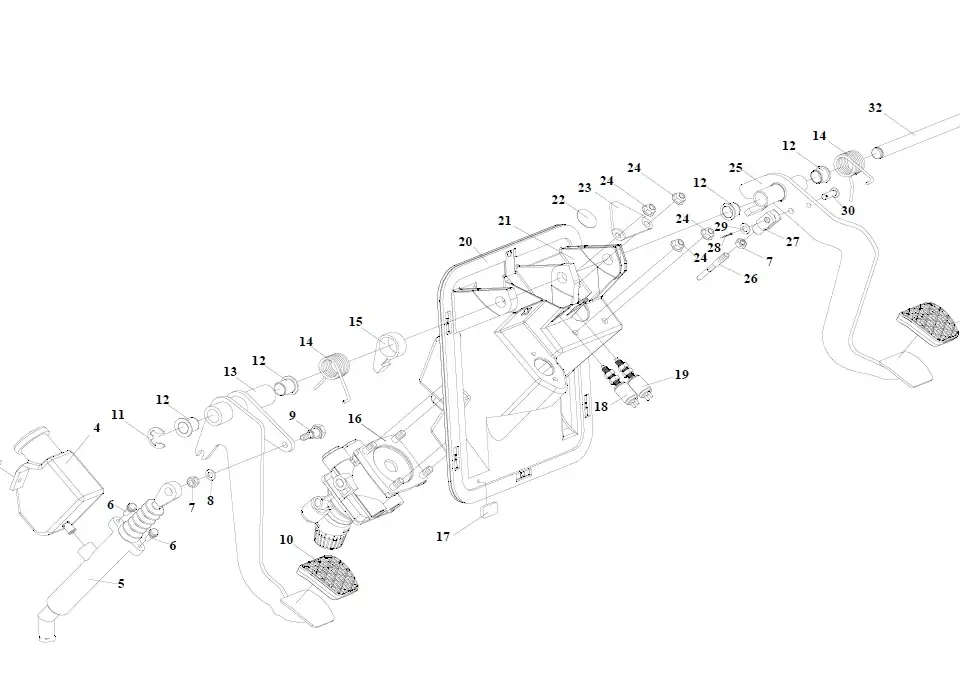 دواسة الفرامل ودواسة القابض مع أسطوانة القابض الرئيسية FAW J6
