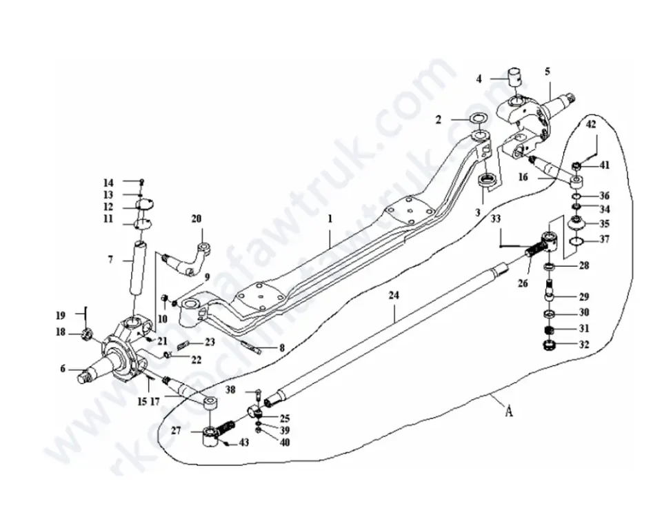 Передний вал и рулевая поперечная штанга(1-ая ось) FAW J5