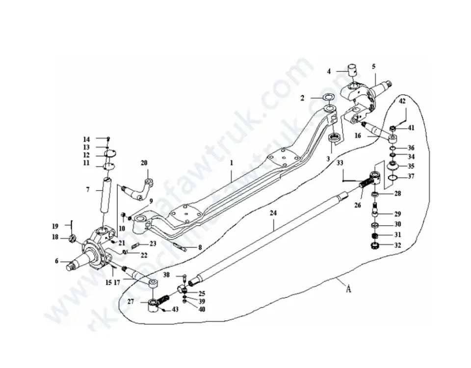 Передняя ось и рулевая поперечная штанга (2-ая ось) FAW J5